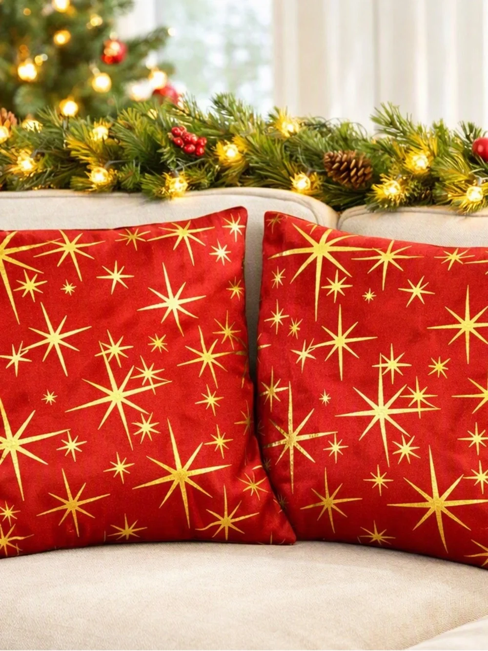 Holiday Star Red Decorative Throw Pillow Covers